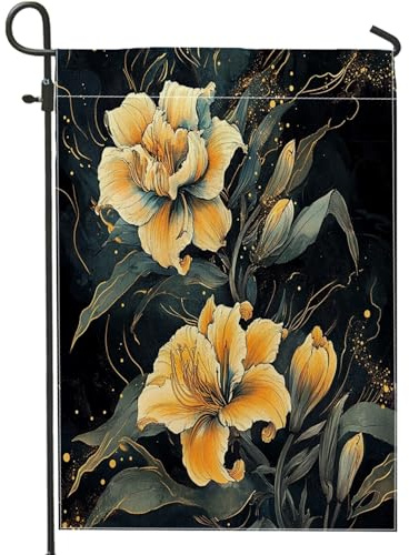 Lirio De Día Chinoiserie, Flor Moderna Bandera Decorativas Banderas Colores Vívidos Pancarta Para Interior Patio Eventos Deportivos 30X45Cm