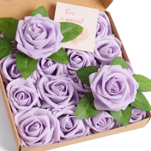 XIANNVXI Lavender Lilac Purple Roses Artificial Foam Rose Flower with Stems | 16 Pcs Realistic Fake Faux Purple Roses Flowers for Spring Summer,Wedding Bridesmaid Bridal Bouquet,Pastel Birthday Party