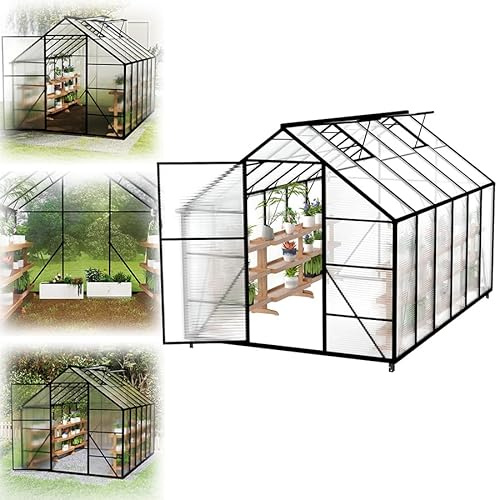 VA-Cerulean Serra da giardino con fondamenta, 365 x 250 x 205 cm, in alluminio, con porta scorrevole e finestra sul tetto, stabile, resistente all'inverno, resistente ai raggi UV