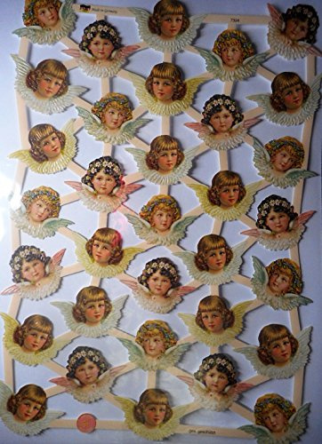 Glanzbilder Engel blond Locken Köpfe EF 7394 Oblate Posiebilder Scrapbook Deko GWI 435