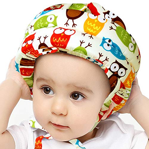 IULONEE Casco protettivo per bambino in cotone con protezione per la testa, cappello protettivo per bambini, casco protettivo regolabile (Gufo giallo)