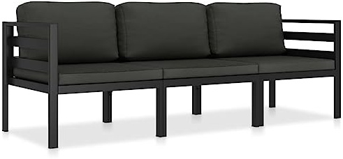 vidaXL Gartenmöbel 3-TLG. mit Kissen Sitzgruppe Lounge Sofa Garten Garnitur Gartenset Sitzgarnitur Gartensofa Gartenbank Aluminium Anthrazit