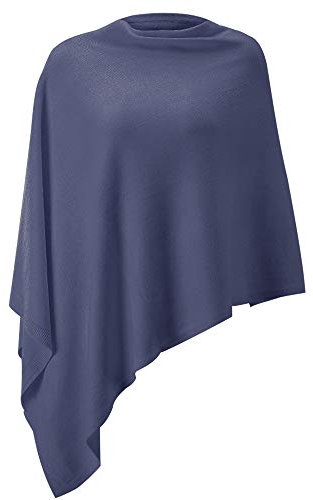 Damen-Poncho, leicht, einfarbig, Pullover-Schal, Strick-Cape, elegant, Damen-Oberteil, blau, S/L