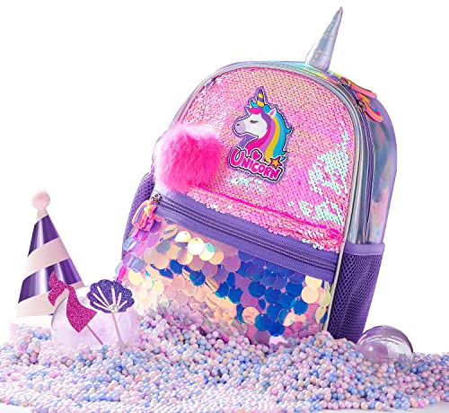 Sunveno Kinder Kleinkinder Rucksack Kinderrucksack Einhorn, Vorschule Mädchen Tasche Pailletten Twinkle Bag, Pailletten Mode Desgin, 11,8 9,8 4,4（Rosa）