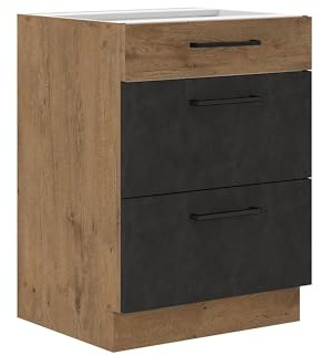 Kuechen-preisbombe Vigo Unterschrank 60 cm Eiche Lancelot Matera Grau Vollauszug Soft-Close Küche