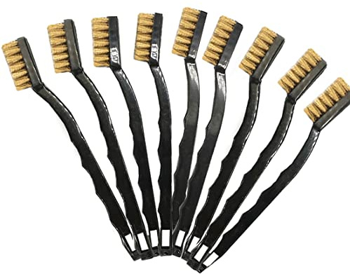 Drahtbürsten Drahtbürste Set Klein Drahtbürsten mit Borsten aus Edelstahl Messing und Nylon gebogener Griff für die Reinigung von Schweißschlacken und Rost (9 Pcs Messingbürste)