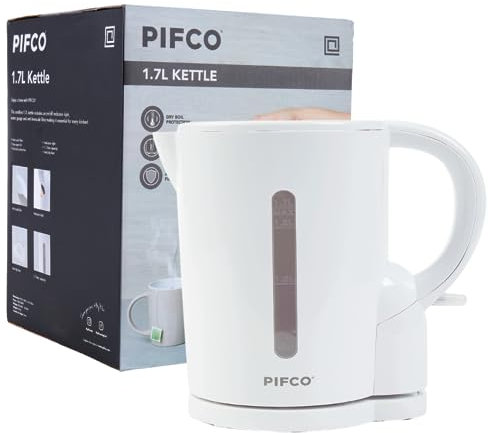 PIFCO White 1.7L Electric Kettle - Lightweight and Compact Cordless Kettle for Small Kitchens, Travel, and Dorms - White Kettle with Boil-Dry Protection - Ideal Small Kettle for Everyday Use