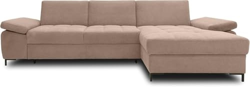 DOMO. collection Ecksofa Curacao, Schlafsofa mit Federkern, Coffee | Longchair rechts mit Bettfunktion, L-Sofa mit Federkern und Armlehnfunktion, 297 x 160 x 84 cm (BxTxH)
