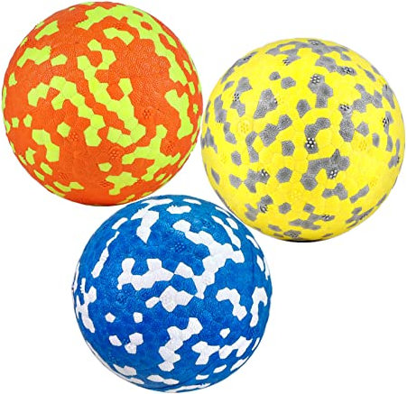 FONPOO Super Dehnbar Hundeball, Hundespielzeug Unzerstörbar mit den Neuesten Materialien, Interaktives Wasserspielzeug für Kleine und Mittelgroße Hunde (Gelb+Blau+Orange)