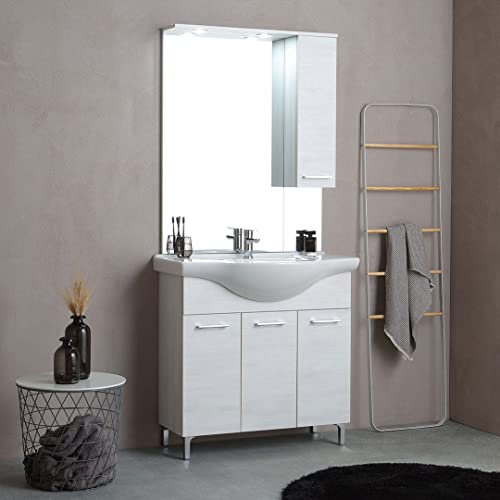 Kiamami Valentina Mobile bagno a terra 85 cm in quercia bianco effetto legno