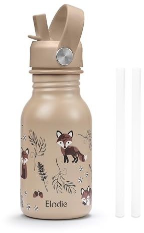 Elodie Details Borraccia Inox Leggera per Bambini, non Isolata, senza BPA, Bottiglia d’Acqua con Cannuccia, Facile da Aprire, Bottiglia a Prova di Perdita per Scuola, Nordic Woodland