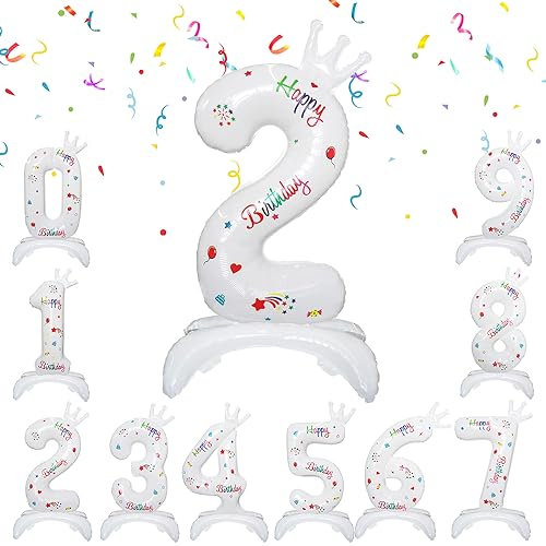 32 Standing Number Balloons, Number 2 Balloons, Foil Number Birthday Balloons for Birthday Party Celebration Decoration