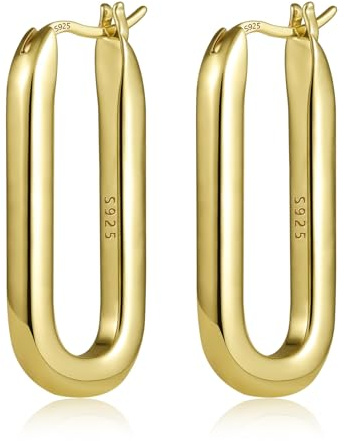 ALEXCRAFT 14K Vergoldet Ohrringe Dick Leicht Groß Klobig Creolen für Damen | Hypoallergen Silber 925 Ohrringe Chunky Dick Leicht Groß Klobig Creolen Kleine Huggie Oval Creolen für Damen Frauen Freundin