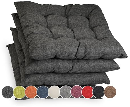 sunnypillow 4er Set Stuhlkissen mit Bändern 40x40 cm - Bequeme Polsterauflage 8cm dick - Auflage für Stühle/Bänke in Haus und Garten Sitzkissen Sitzauflage Gartenkissen Outdoor/Indoor - Anthrazit