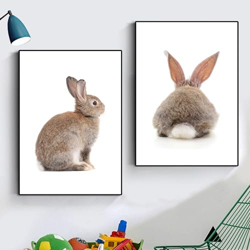 Uixxducc 2er Set Bilder Kinderzimmer, Hasen Poster Kinderzimmer Deko Mädchen, Ostern Poster Babyzimmer Mädchen Deko Boho Wandbilder Deko (21x30cm)