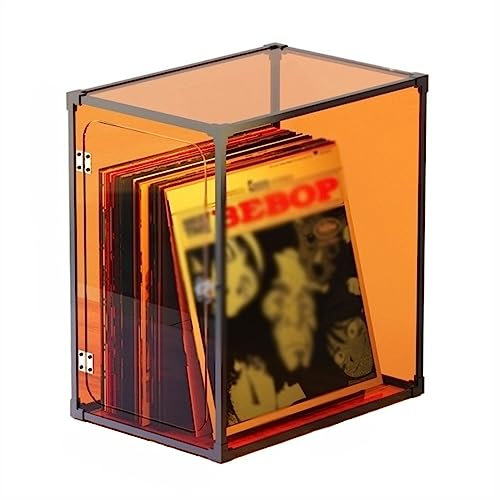 GLigeT CD Halter Vinyl-Schallplatten-Aufbewahrungskiste, LP-Schallplatten-Aufbewahrungsbox mit Rahmen aus Aluminiumlegierung, organische Glasabdeckung, Schallplatten-Organizer-Box, DV