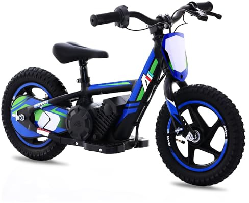 AIII Lightweight Electric Dirt Bike for Kids, 170/340W Electric Motorcycle Up to 10/12MPH, 24V Detachable Battery, Hand-Operated Dual Brakes Electric Balance Bike for Ages 3-6/5-12