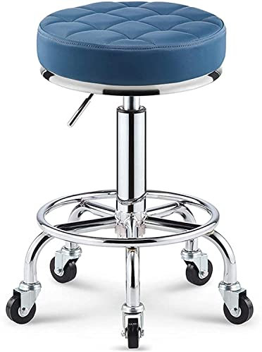 Hocker mit Rollen, Rollhocker mit Rollen, rund, hydraulisch, robust, für Werkstatt, Gitarre, Labor, Tattoo, Werkbank, medizinischer, Verstellbarer Drehhocker (blau)