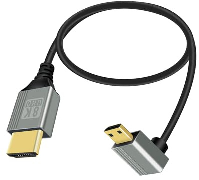 RIIEYOCA 8K Mini HDTV auf HDTVS Adapter Kabel, 90 Grad nach unten gewinkelt Mini HDTV Stecker auf HDTVS Stecker 8K@60Hz 4K@120Hz 48Gbps Verbindungskabel(0.5M)