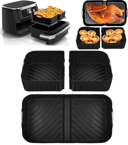Auauraintt 3 PCS Airfryer Silikonform Zubehör,BPA-frei,Wiederverwendbar Silikonform,Air Fryer Accessories,für Ninja Foodi Flexdrawer 10,4 L AF500EU(2pcs 18 * 20 * 10cm+1pc36*20 * 10cm kits)