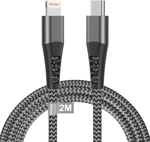 Cable USB C a Lightning 2M [Certificado Apple MFi], Cable iPhone USB C Cable Cargador i Phone Carga Rapida Nylon Cable Lightning USBC Cable Tipo C para iPhone 14 Pro Max/14 Plus/13 Pro/12 Mini/11/XS/8