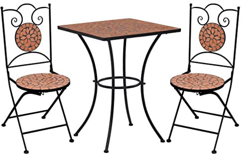 BUKSCYJS GartenmöBel Set,3-TLG. Bistro-Set Mosaik Keramik Terrakotta FüR Garten, Terrasse, AußEnbereich, Balkon