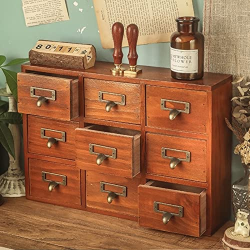 Petite armoire à pharmacie chinoise vintage avec tiroirs d'apothicaire et 9 tiroirs en bois rustique, aucun assemblage nécessaire
