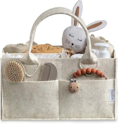 PUTSKA Baby blöja Caddy Organizer – Förvaringskorg för blöjstation, duschpresent, babykorg – Vitt, Mellan