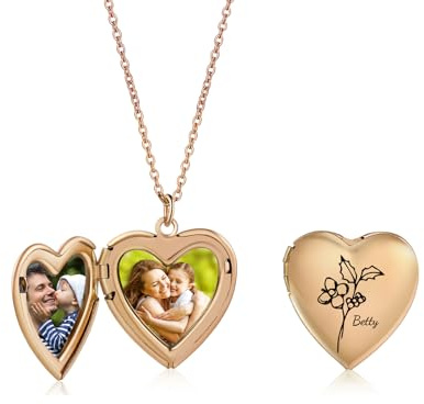 Jeweidea Collana Personalizzata con Foto Dentro per Coppie Donna Uomo - Collana Ciondolo con Incisione per Amici Famiglia - Regali per il Compleanno di Natale