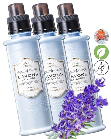 LAVONS Natural Fabric Conditioner for Sensitive Skin, Plant-Based Laundry Softener for Baby & Pet, Reduces Fabric Wrinkles, Long-Lasting Scent & Odor Control from Japan, BLUE BLOOMING, 20.3 Fl Oz. 3EA