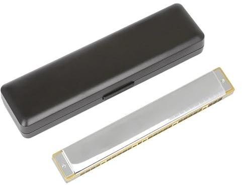 Mundharmonika Silber/Goldene Mundharmonika 28 Löcher C-Ton Chromatische Polyphonie Breites Musikspektrum Mundharmonika Blasinstrument Dudelsack Werkzeug(Silver)