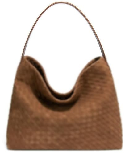 Woven Suede Shoulder Bag for Women Suede Hobo Bag Tote Elegant Handbag Satchel for Work Travel