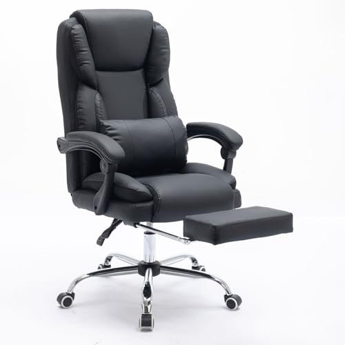 HADECOLL Ergonomischer Chefsessel Aus Leder Für Große Und Schwere Personen, Drehsessel Mit Hoher Rückenlehne Und Rollen, Schreibtischstuhl Für Das Arbeitszimmer Zu Hause, Schwarz, Einheitsgröße