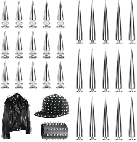 30 Stück Ziernieten 15 Pcs 7x20 mm Killernieten+15 Pcs 7x40 mm Spitznieten | Nieten Silber Metall, Nieten Zum Schrauben, Kegel-Spikes Nieten Punk Für DIY Taschen, Kleidung, Schuhe