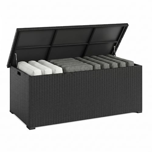 UDPATIO Gartenbox Wasserdicht 650L, Aufbewahrungsbox Garten XXL, Auflagenbox Wetterfest, Kissenbox Outdoor mit Deckel, Gasdruckfedern, ideal für Garten, Terrasse & Balkon | Schwarz