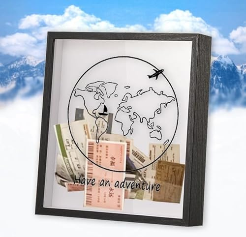 Sowoxdme Adventure Archive Scatola da Viaggio Shadow Box con Slot per Regali da Viaggio Essenziali, 8 Pollici di Grande Scatola Portamemorie da Viaggio Cornice Display per Biglietti, Cartoline e Foto