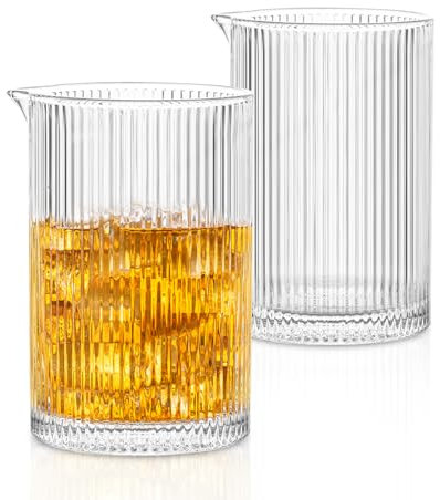 Juego de 2 vasos de cristal para mezclar cócteles de 24 onzas, jarra de cóctel sin costuras de fondo grueso, perfecta para whisky, Manhattan y Martini, vaso de precipitados antiguo, ideal para el