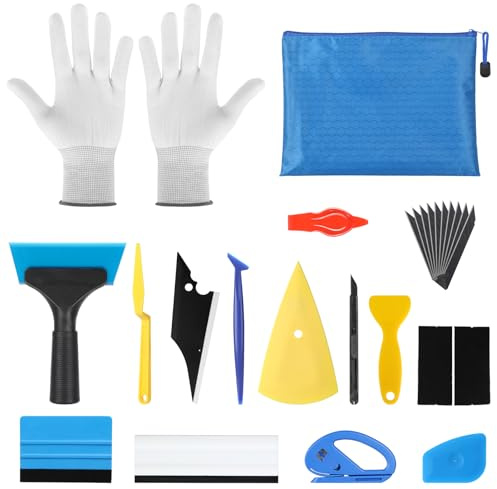 26 Pcs Car Window Tint Kit, Vinyl Wrap Tools with Scraper, Gloves, 2 Lint, Zipper Bag, 10 Blades, Window Tint Kit, Car Wrapping Tools for Applying Self Adhesive Window Decal Stickers