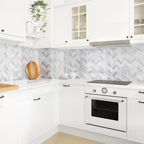 micasia Crédence de cuisine adhésive imperméable avec motif sans joint revêtement mural avec motif film rigide mat gris fond de hotte imitation carrelage 2073 (350x70cm)