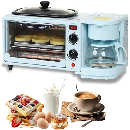 3-In-1 Breakfast Station Electric Multifunctional Breakfast Machine,for Apartments Kitchenettes Independent Control pink,with 1.2L Cooking Pot 9L Large Capacity Baking Area and Coffee maker