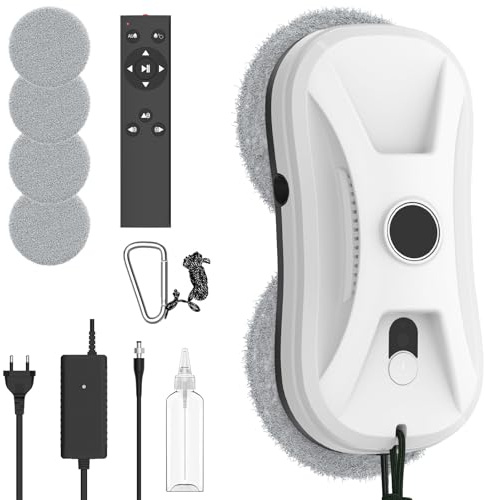 Fensterputzroboter, 2700Pa Fensterreiniger Elektrisch mit Automatische Doppel-Sprühfunktion, 60ML Tank, 3 Reinigungsmodi, Intelligente Navigation, Fernbedienung, Kantenerkennung, Sicherheitssystem
