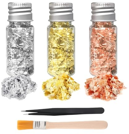 JUGUTA 3 Botellas Copos de Hoja de Oro Multifuncional, Material para Manualidades, Decoración de Uñas, Funda de Teléfono Móvil, Fabricación de Joyas de Resina, Decoración no Comestible, Hojas de Oro p