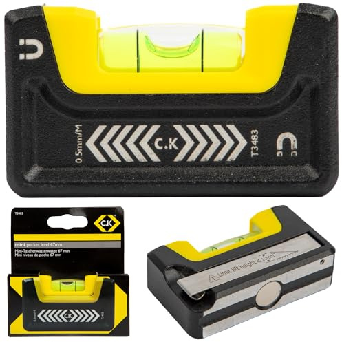 C.K Tools Mini Pocket Spirit Level 67mm, High Accuracy 0.5mm/m, Curved Vial for Clear All-Angle Reading, Dual Rare Earth Magnets for Hands Free Use, Compact Aluminium Body with Precision Base CK T3483