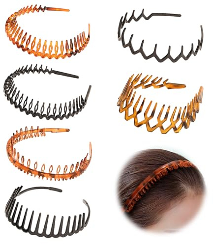 6 Stück Zick Zack Stirnband,Stirnband mit Zähnen,Rutschfeste Kunststoff Stirnbänder,Gewellte Zähne Modisches,Müheloses Haarband,Haar-Accessoires für Damen,Herren,Teenager,Mädchen