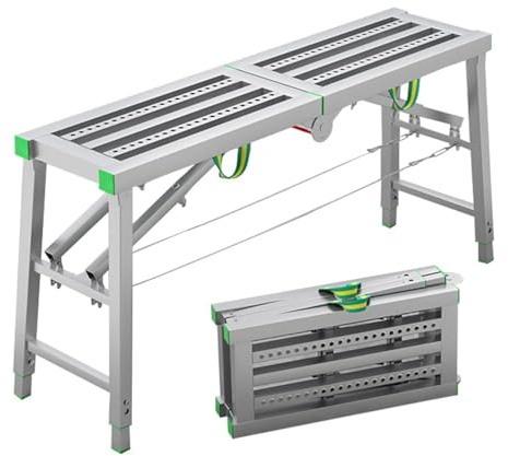 Escalera de plataforma de trabajo, andamio plegable portátil, altura ajustable, equipo de andamio de acero para mejoras del hogar y limpieza de ventanas, 180 x 37 cm