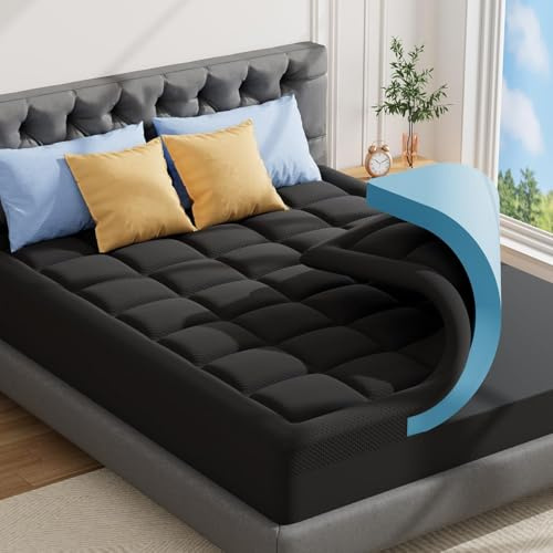 ABENE Matratzen Topper 180x200cm H4 Gel Schaum Topper mit Waschbar Bambusfaser Bezug, 7cm Höhe Matratzentopper für Boxspringbett Stützschaum Atmungsaktiv Druckverteilung（180cmx200cm, Schwarz）
