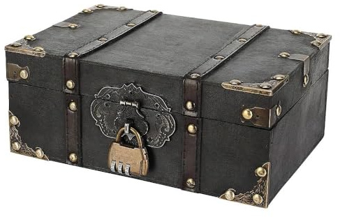 Alitree Coffre au Trésor Vintage en Bois, cm coffret tresor pirate en bois, petit coffre en bois avec Serrure à Combinaison pour ranger décorer Anniversaire, 24x17x10cm