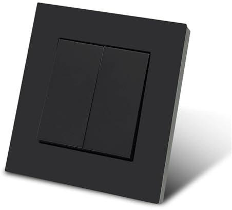 Interruttore Moderno a Muro Interruttore a bilanciere da parete nero satinato, pannello in plastica ignifuga, doppio pulsante, 2 bande, 1 via, accensione e spegnimento luce CA(2 Gang 1 Way Switch)