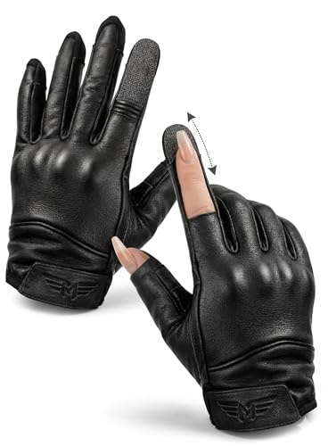 FEMMOTOR Guantes de Moto Verano para Mujer Cuero con Tejido Flexible en los Dedos para Uñas Largas Tallaje Ajustado y Cortos Piel de Cabra Vintage Slimfit Gel Acrílicas Mano Femenina