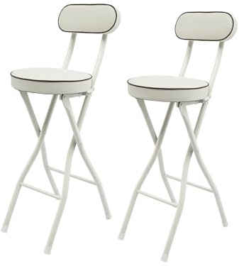 Mermajestic Set di 2 sgabelli da bar pieghevoli, imbottiti con schienale, altezza 65 cm, per bar, cucina, balcone, giardino (bianco)